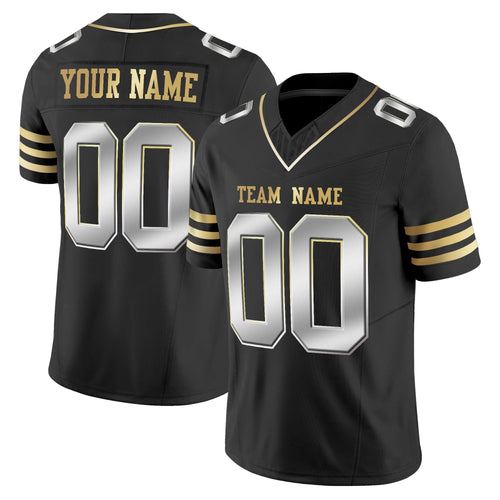 Black Silver-Gold Authentic Custom Football Jersey