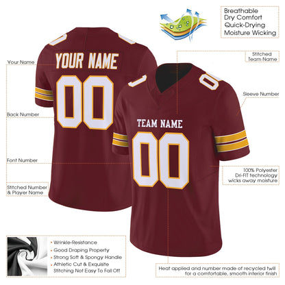 Burgundy White-Gold Authentic Custom Football Jersey