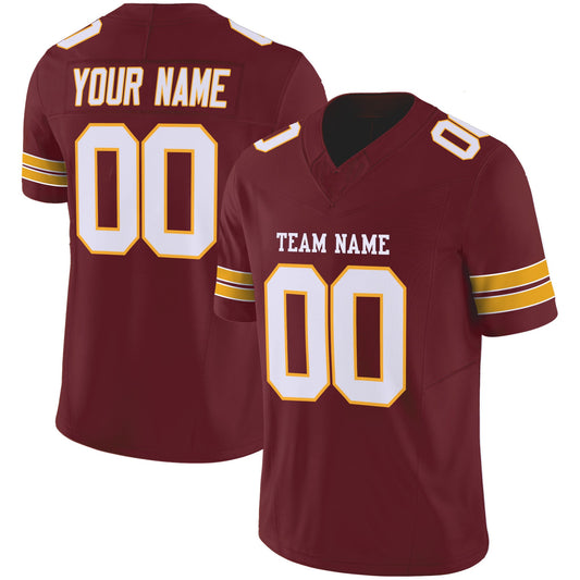 Burgundy White-Gold Authentic Custom Football Jersey