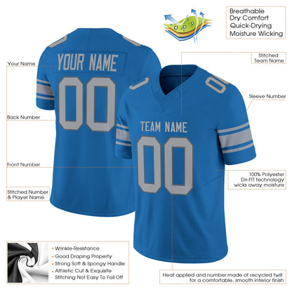 Blue Gray Authentic Custom Football Jersey