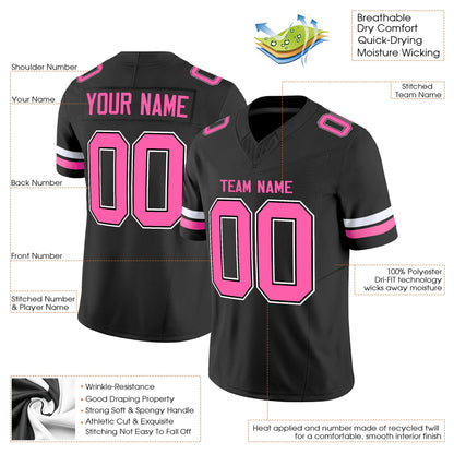Black Pink-White Authentic Custom Football Jersey