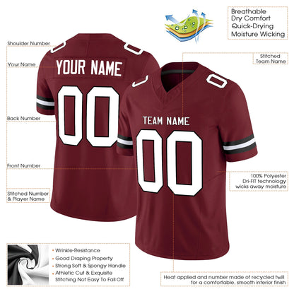 Burgundy White-Black Authentic Custom Football Jersey
