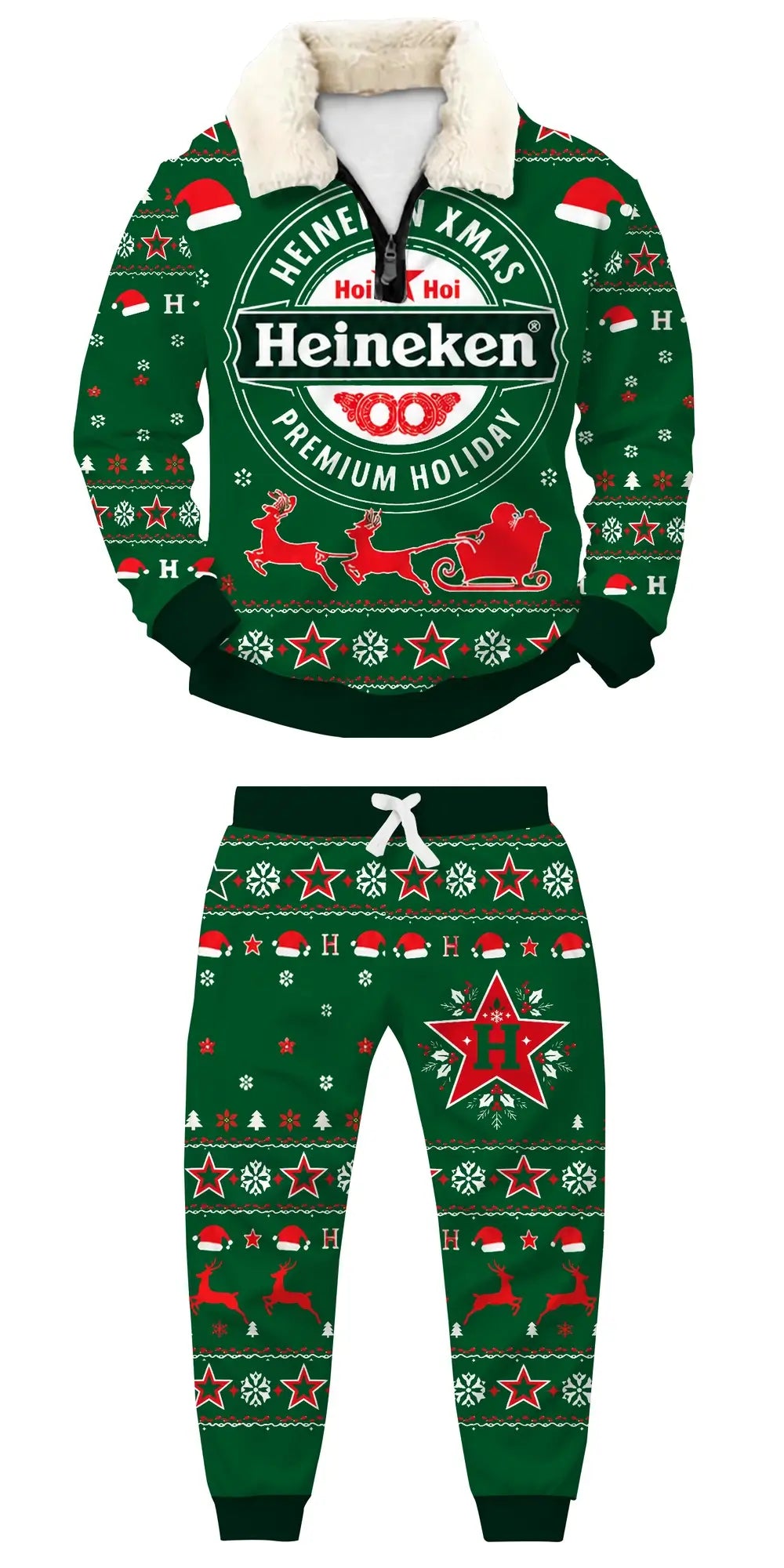 Green Cheers Ugly Quarter Zip Sweatshirt & Sweatpant Set