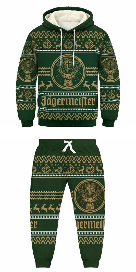 Green Deer Ugly Pullover Hoodie & Sweatpant Set