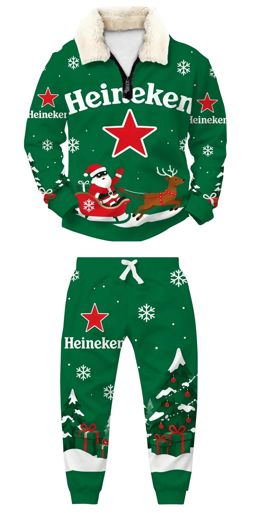 Green Santa Ugly Quarter Zip Sweatshirt & Sweatpant Set