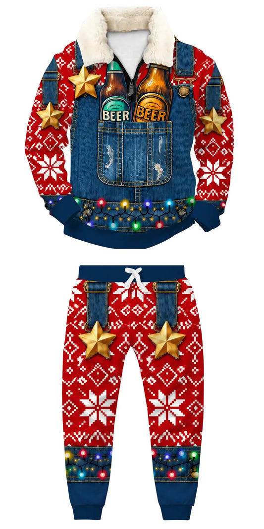 Holiday Reindeer Ugly Quarter Zip Sweatshirt & Sweatpant Set