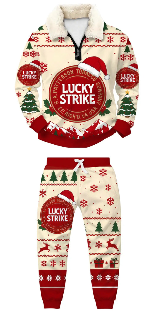 Red Holiday Ugly Quarter Zip Sweatshirt & Sweatpant Set
