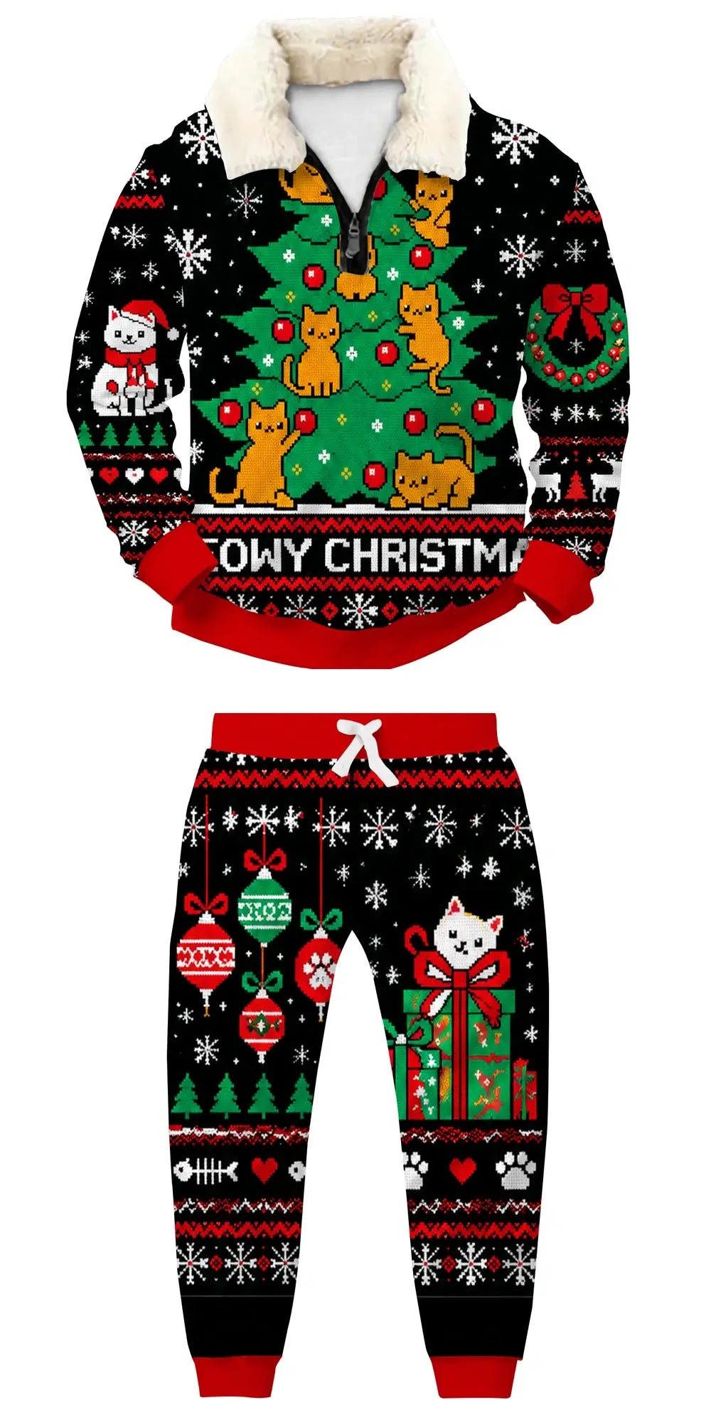 Retro Christmas Ugly Quarter Zip Sweatshirt & Sweatpant Set