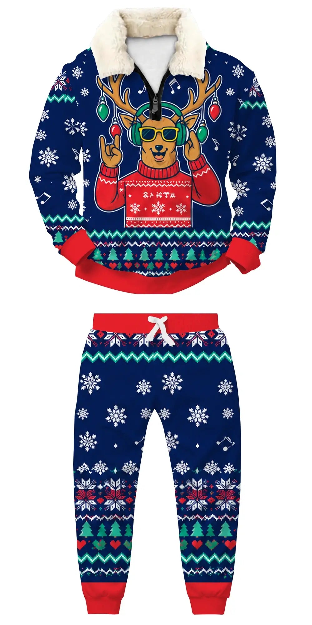 Winter Reindeer Ugly Quarter Zip Sweatshirt & Sweatpant Set
