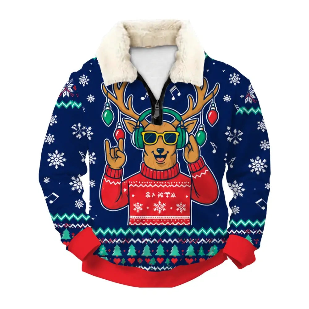 Winter Reindeer Ugly Quarter Zip Sweatshirt & Sweatpant Set